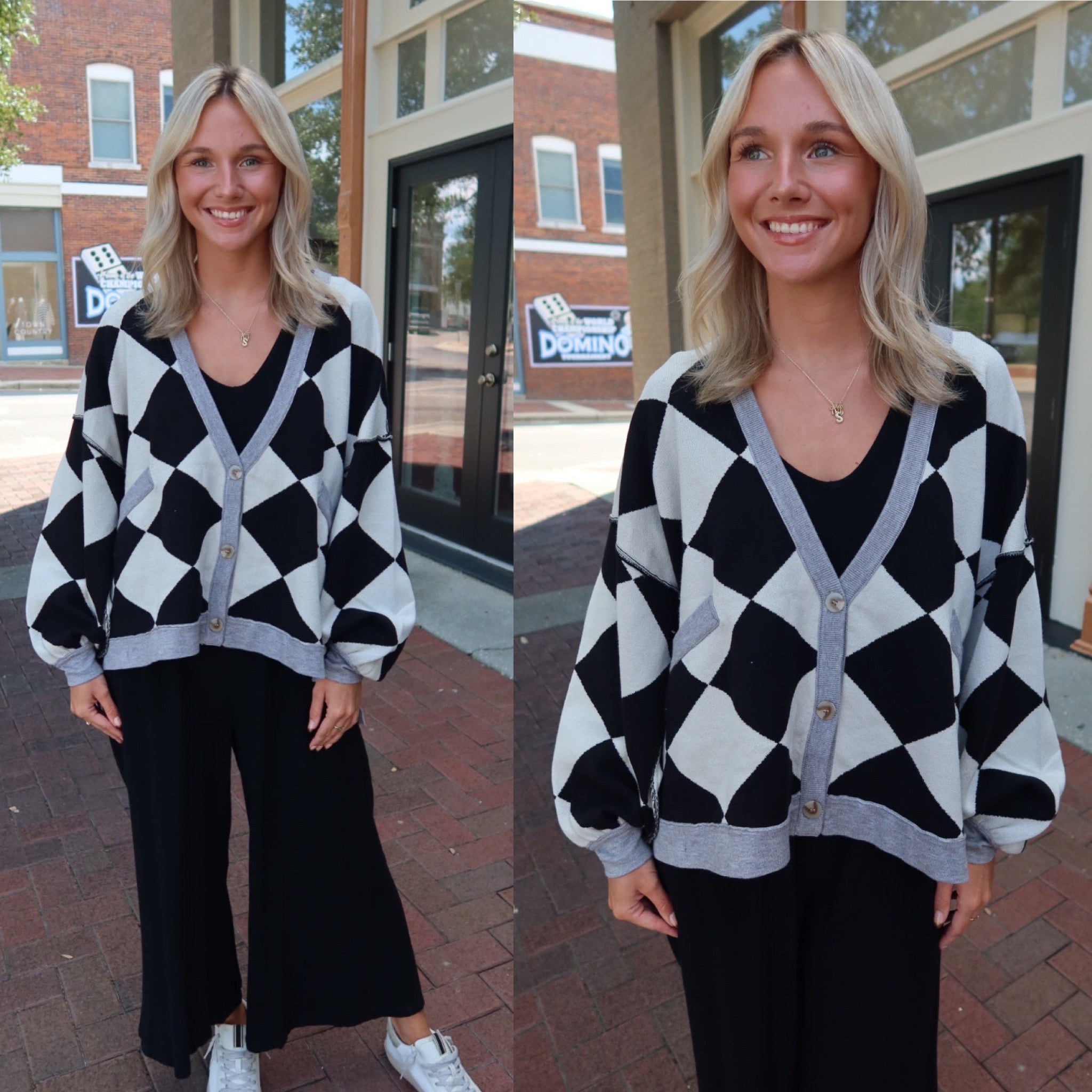 Mixed Checker Cardigan