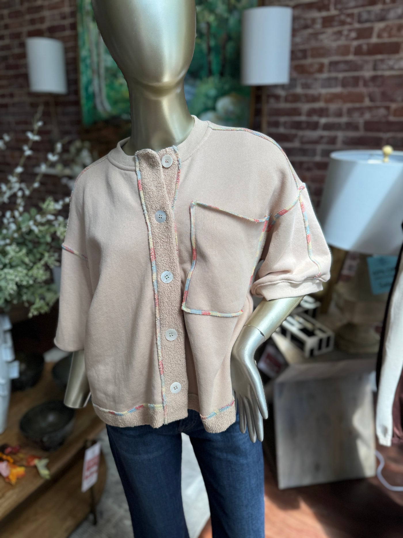 Terry Knit Button Top