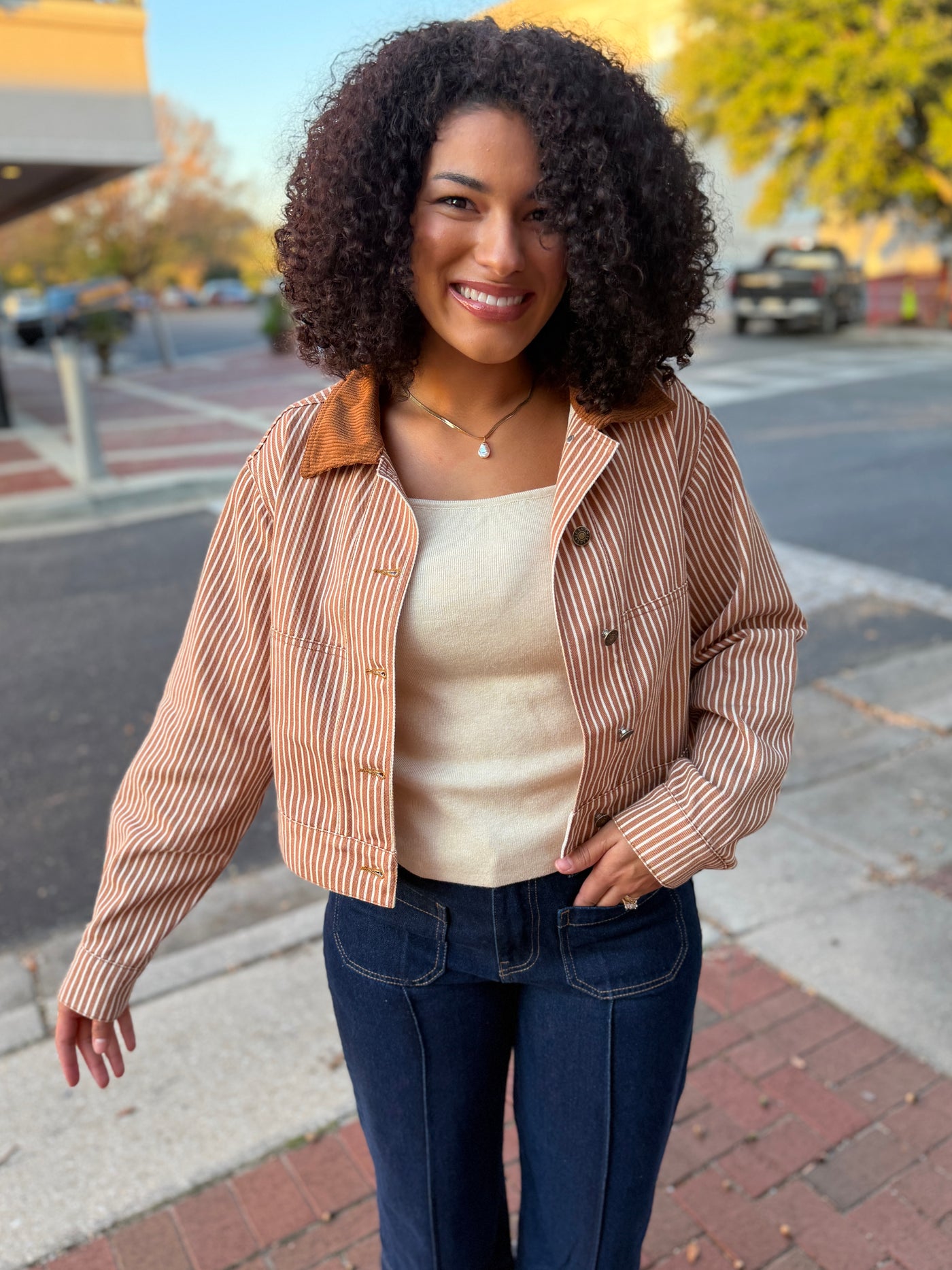 Striped Corded Collar Jacket