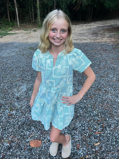 Girls Embroidered Stripe Dress