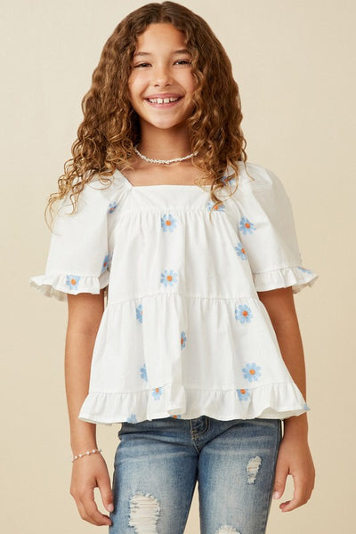 Youth Daisy Embroidered Top