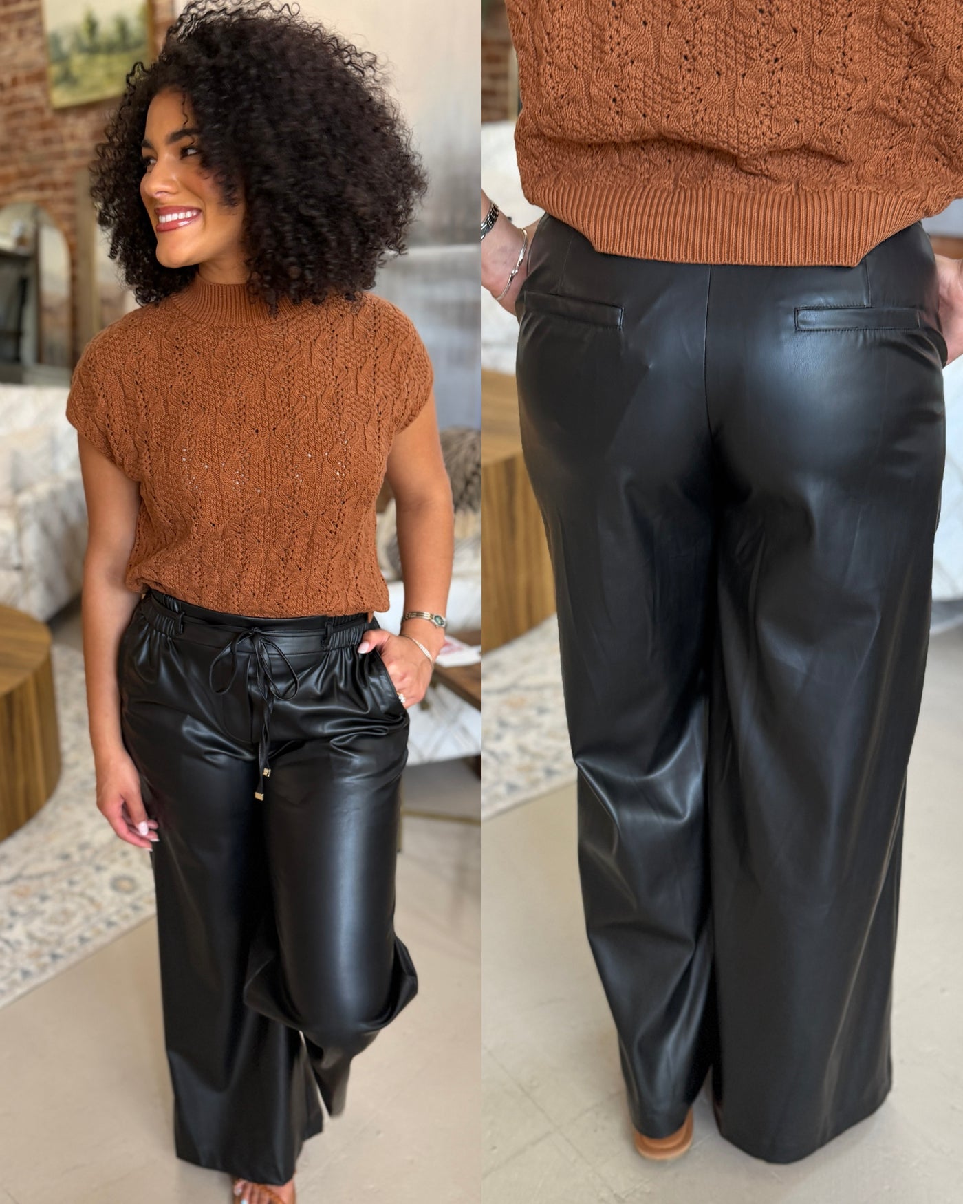 Pleather Wide Leg Pant