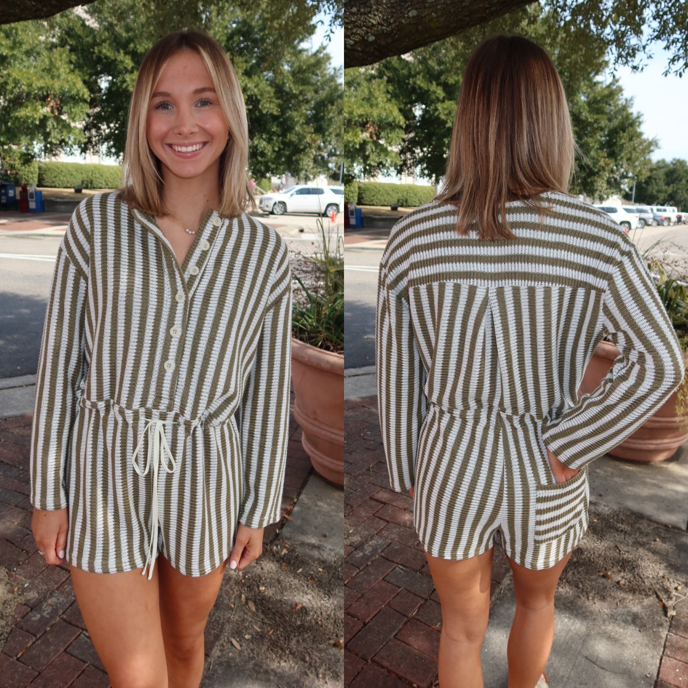 Olive Striped Knit Romper