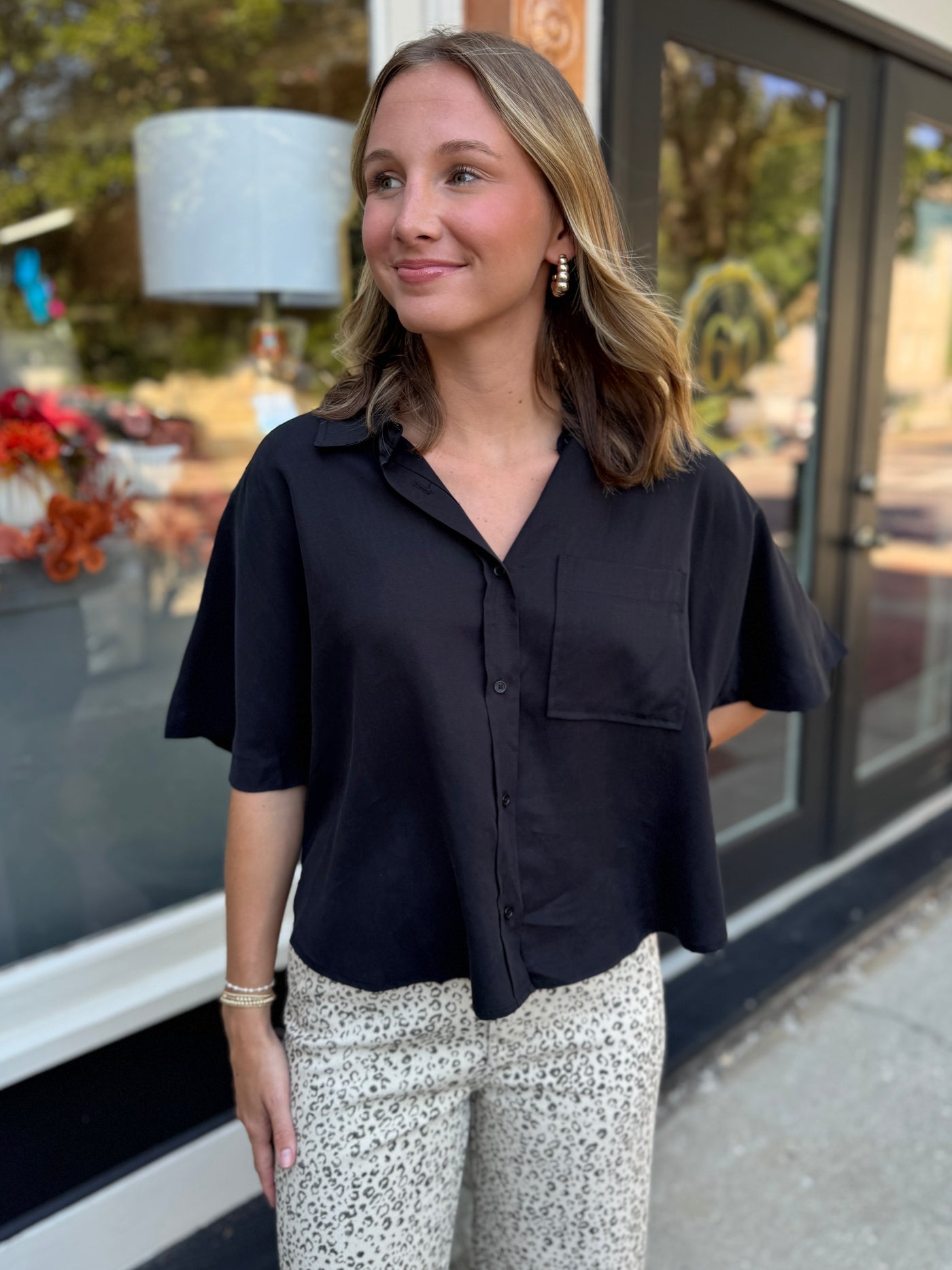 Black Pocket Detail Blouse