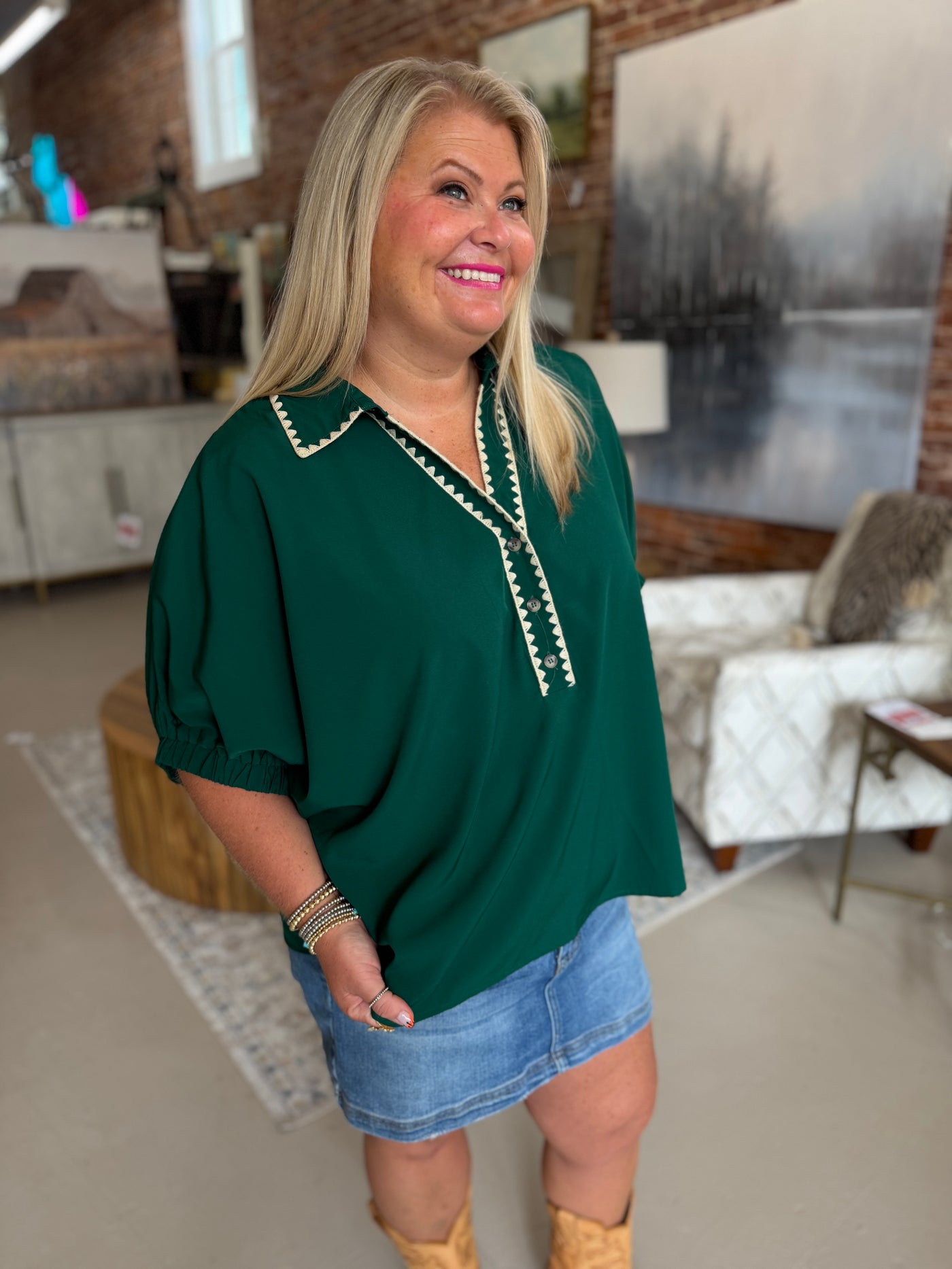 Hunter Green Stitch Top