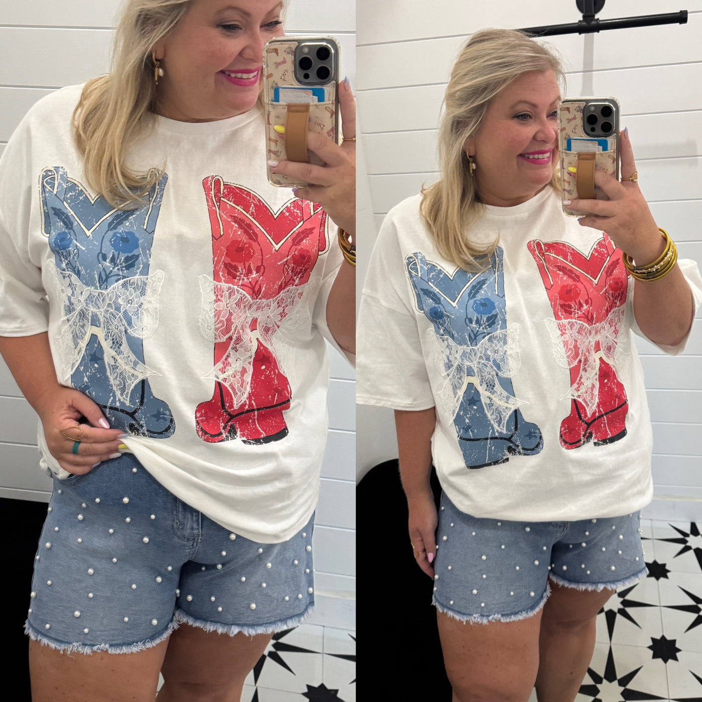 Pearl Beaded Denim Shorts