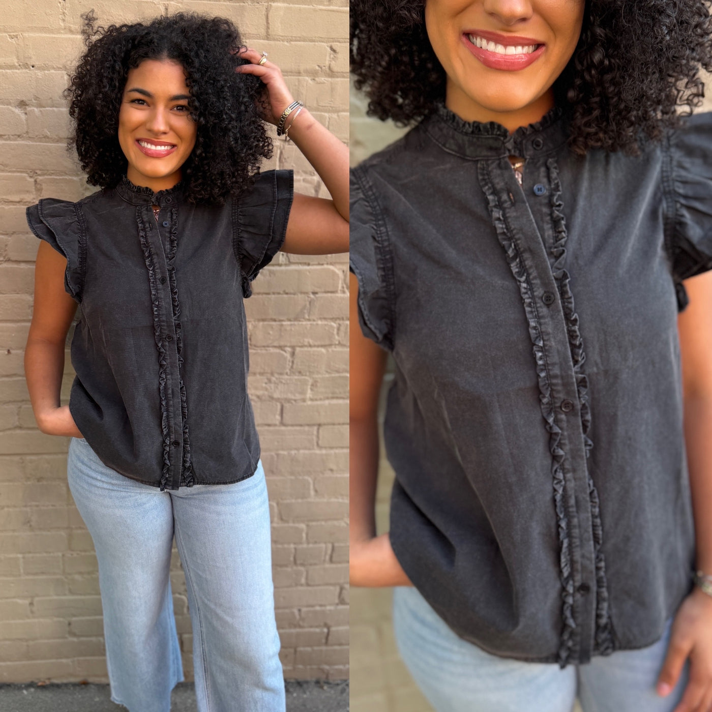 Black Flutter Slv Blouse