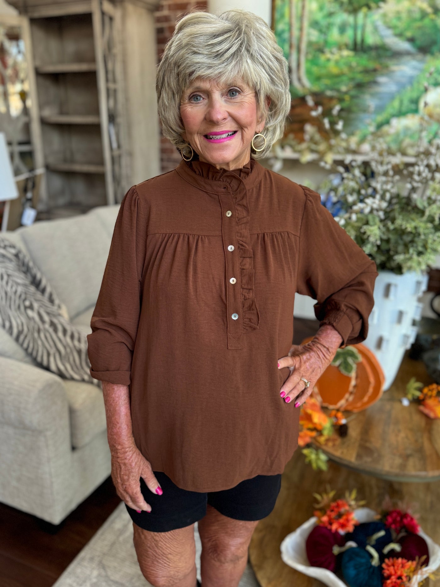 Ruffled Mock Neck Blouse