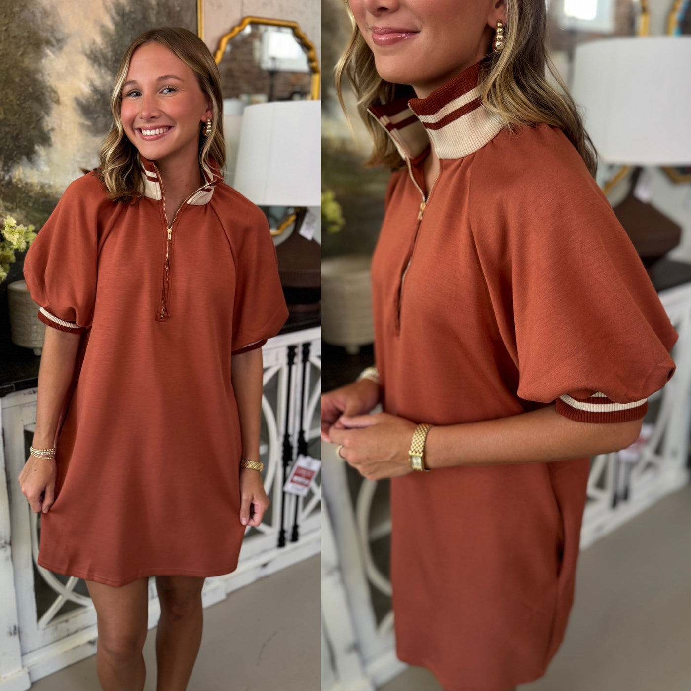 Clay Contrast Collar Dress