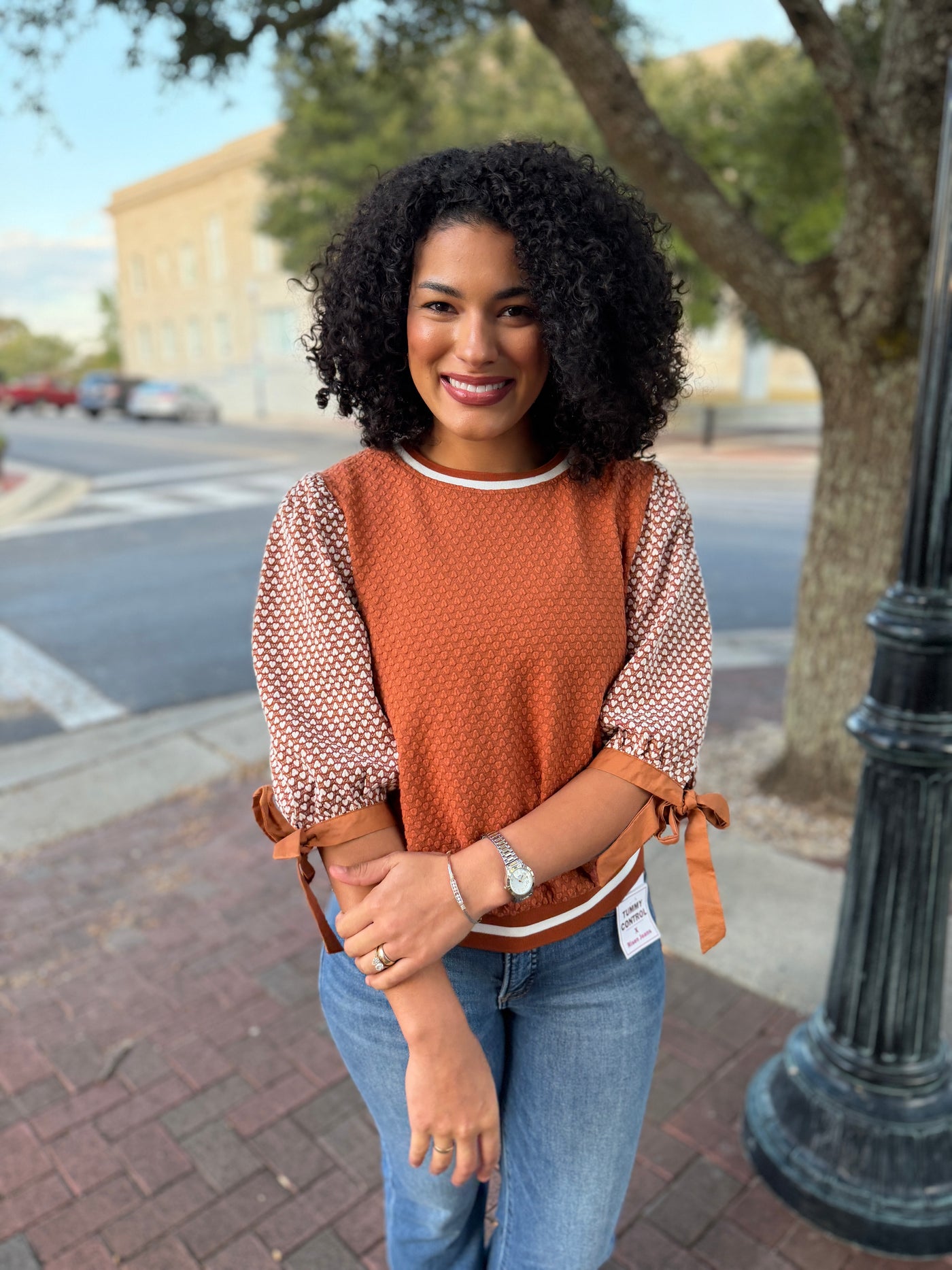 Caramel Contrast Knit Top