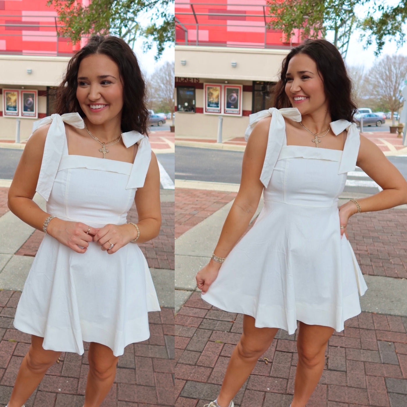 White Bow Tie Strap Dress