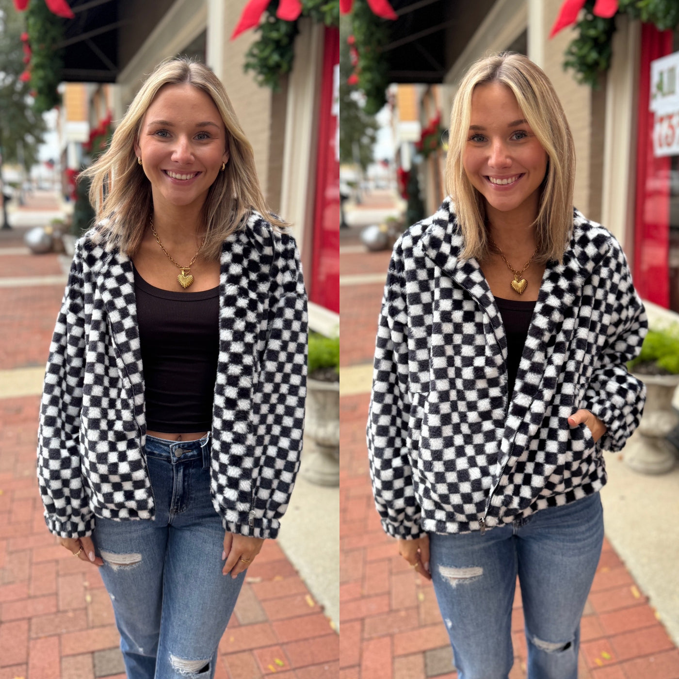 Fuzzy Black Check Jacket