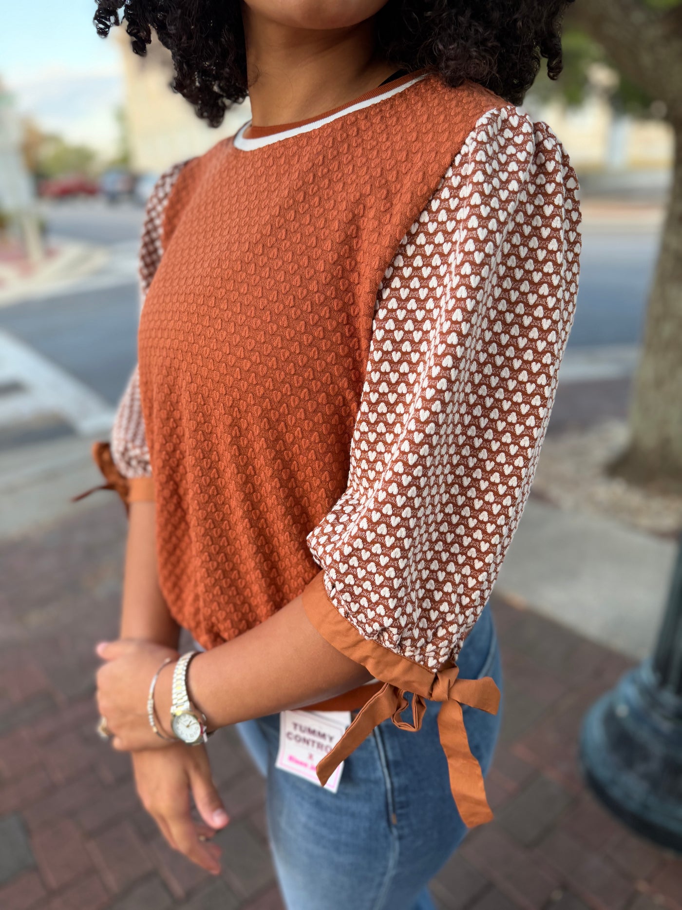 Caramel Contrast Knit Top