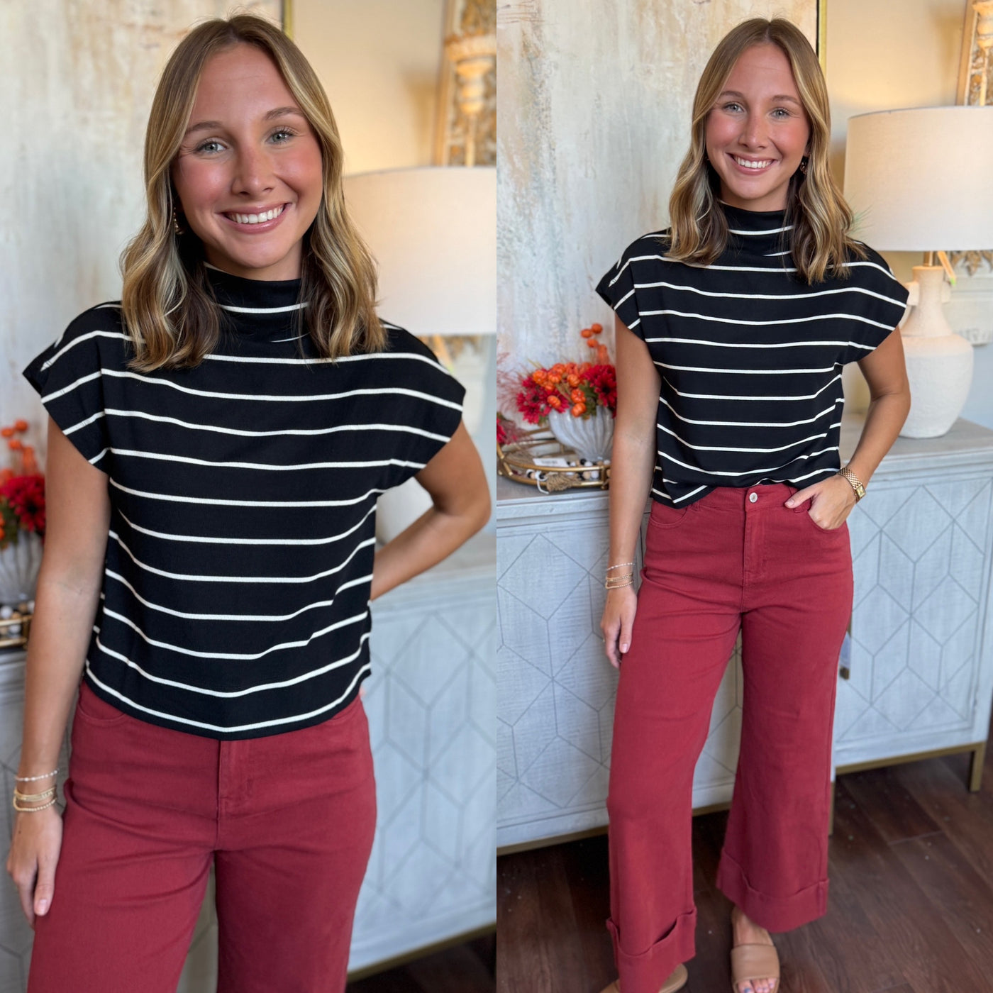 Jersey Stripe Mock Neck Top