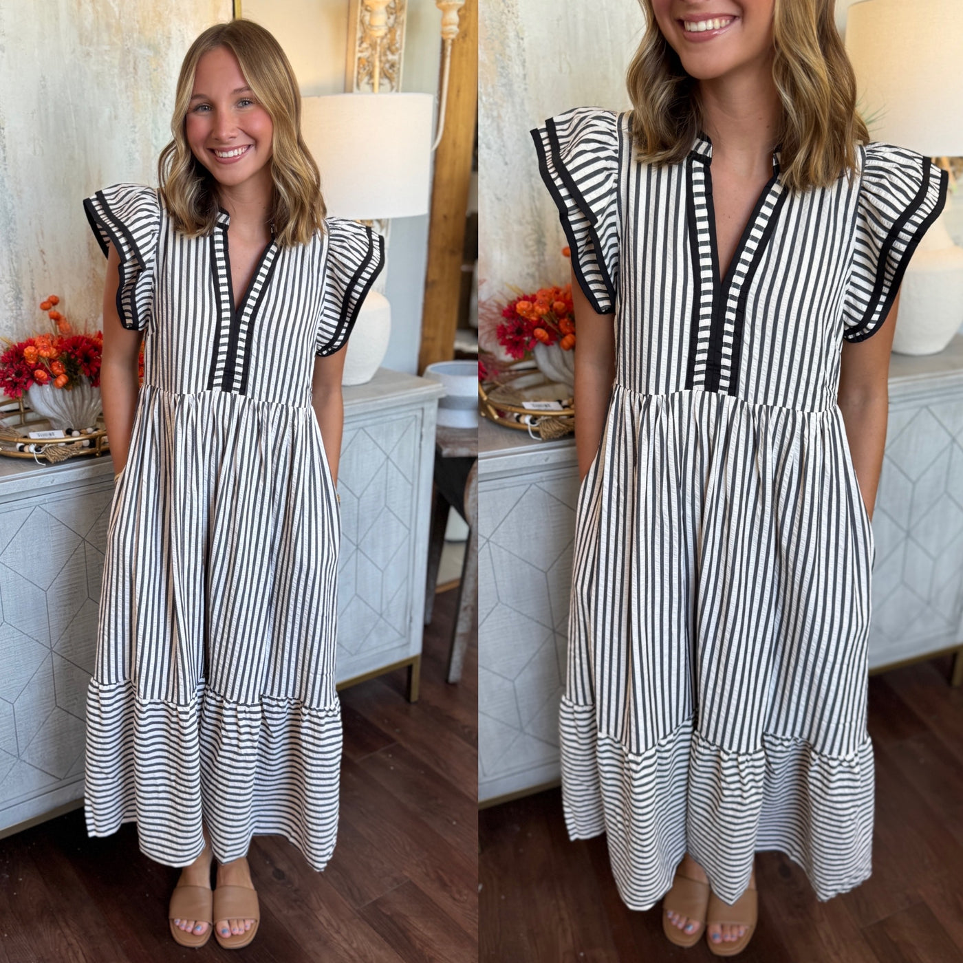 Black Pinstripe Midi