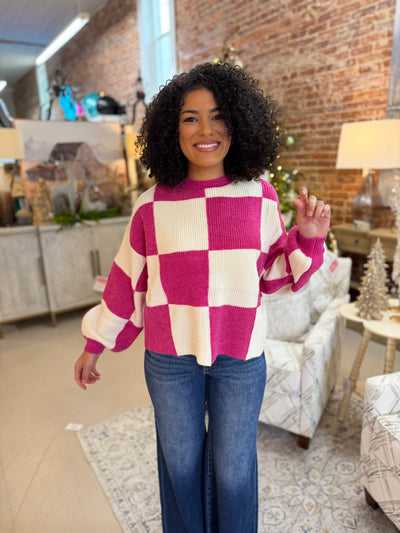 Fuchsia Check Sweater