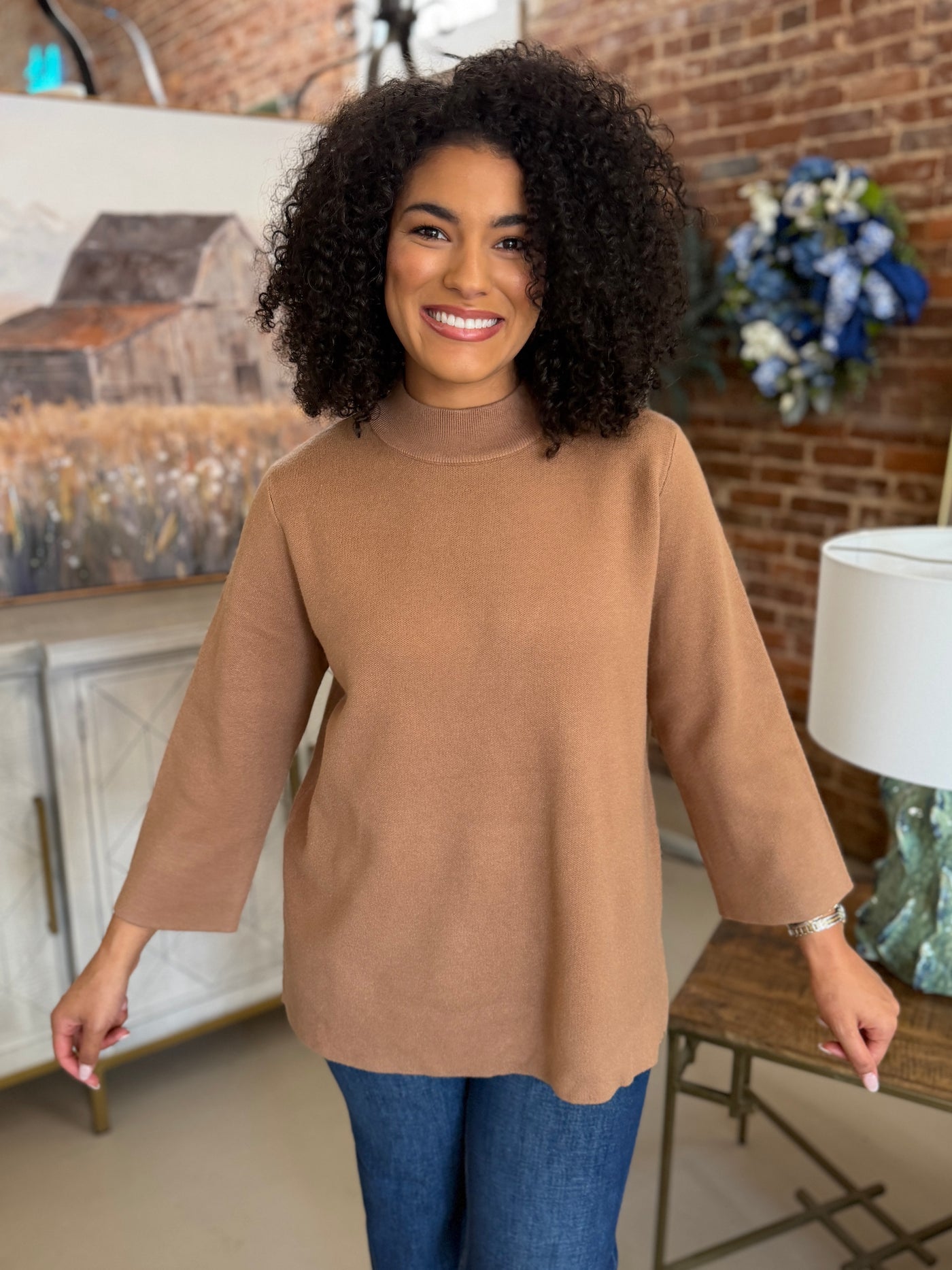 Camel Mock Neck Sweater