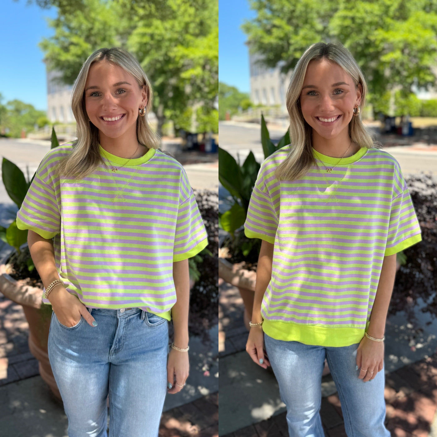 Lavender/Lime Striped Top