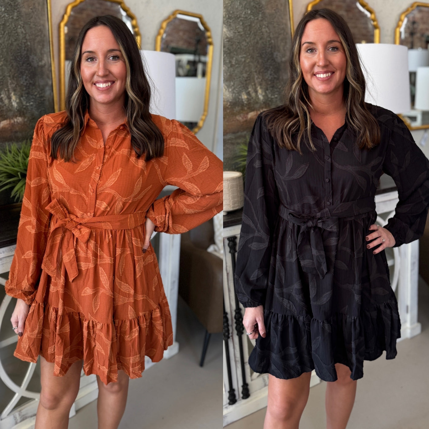 Jacquard Tie Waist Dress