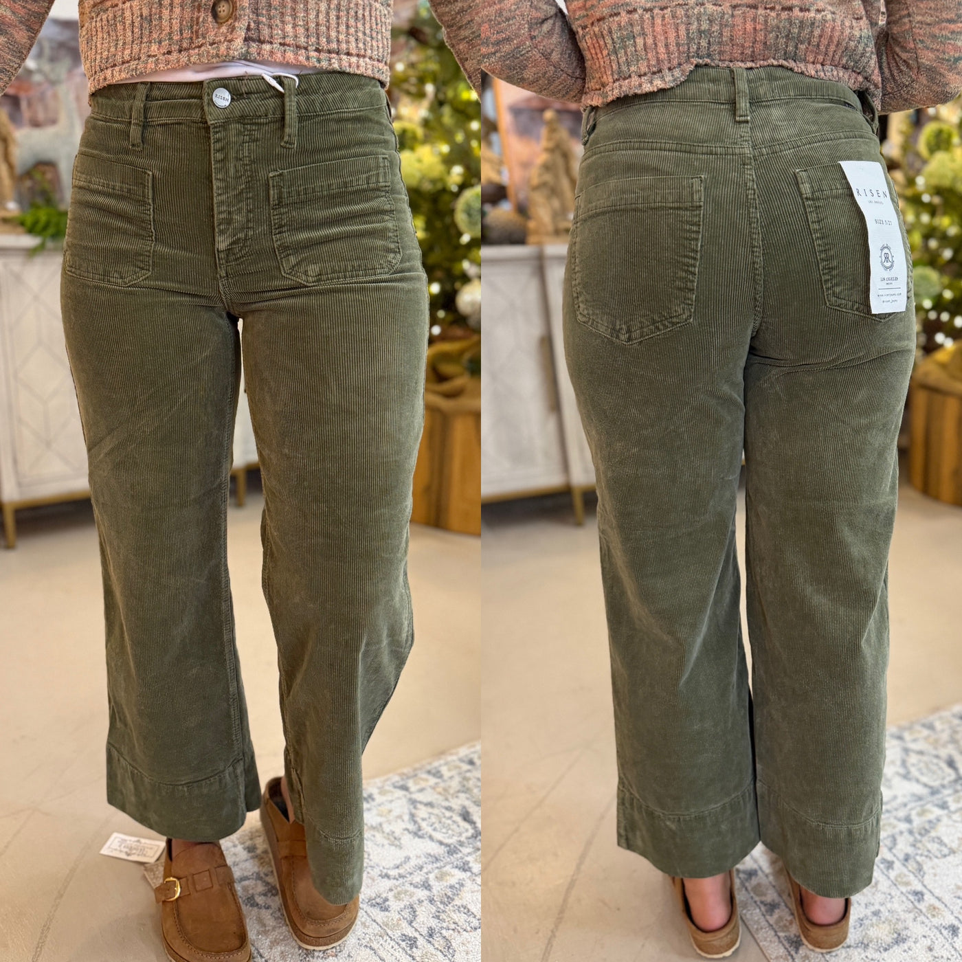 Olive Corded Cropped Pant