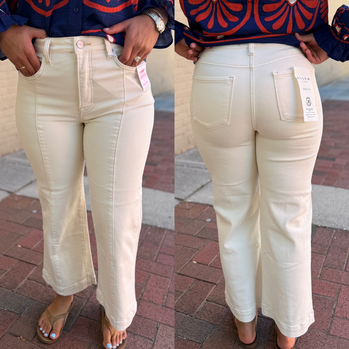 Cream HR Crop Denim