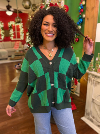 Green Check Cardigan