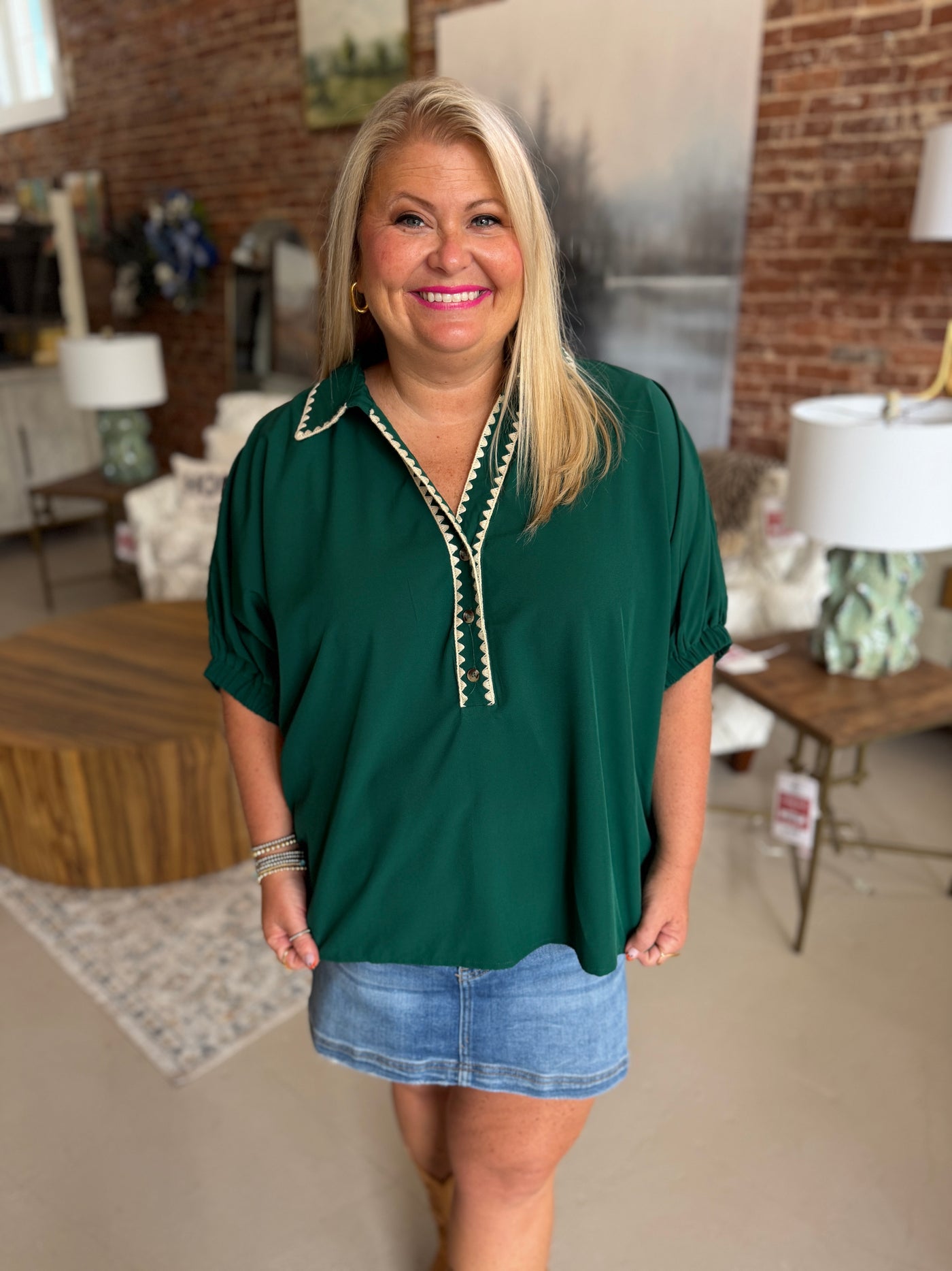 Hunter Green Stitch Top