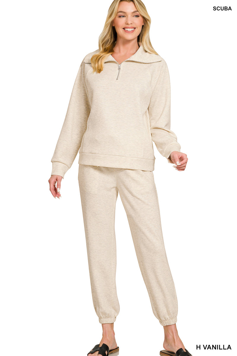 Heather Vanilla Half Zip Set