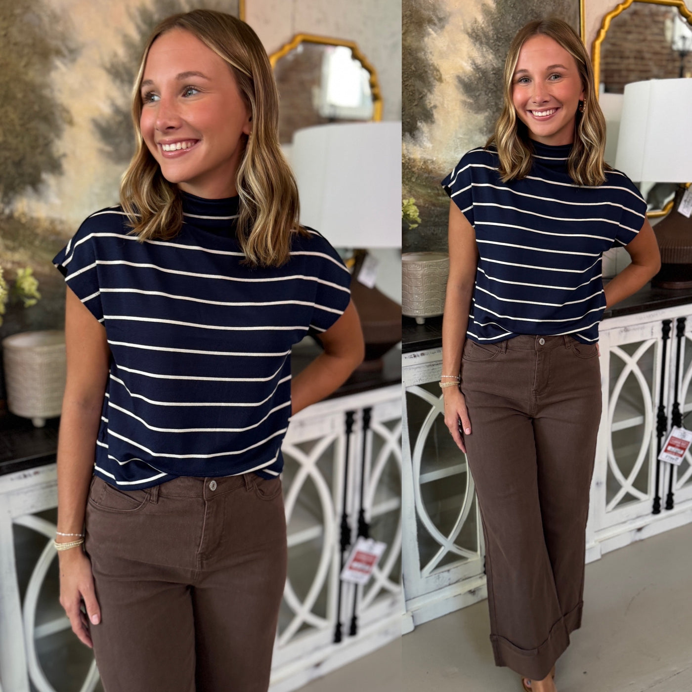 Jersey Stripe Mock Neck Top