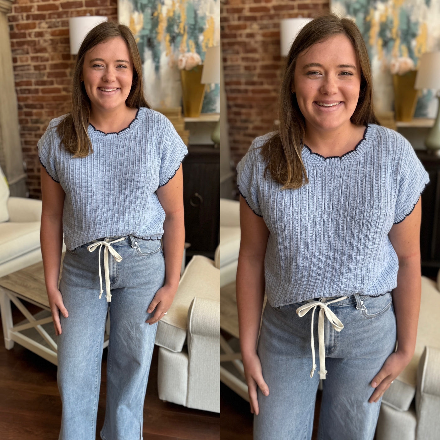 Sky Scallop Edge Sweater Top