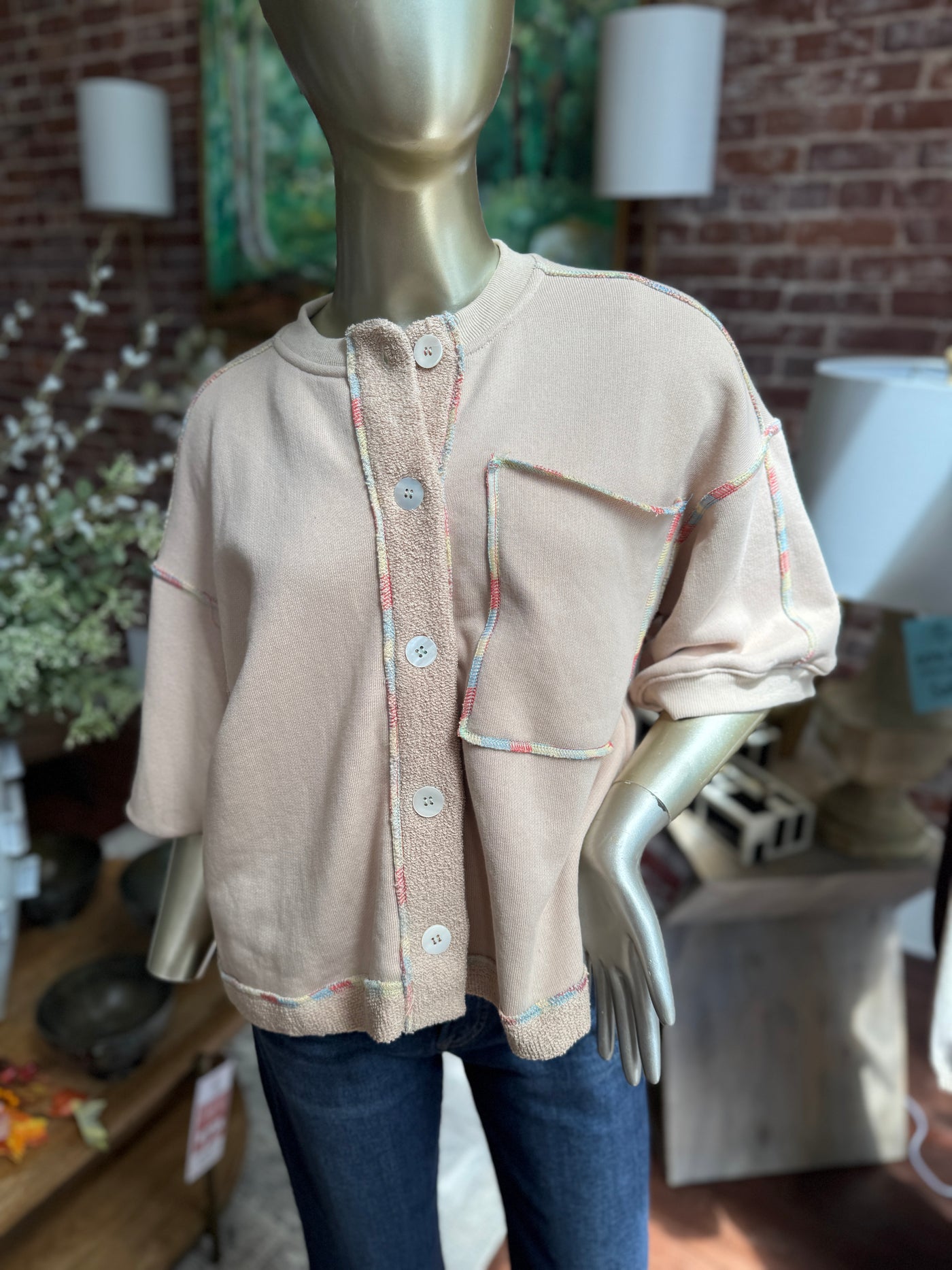 Terry Knit Button Top