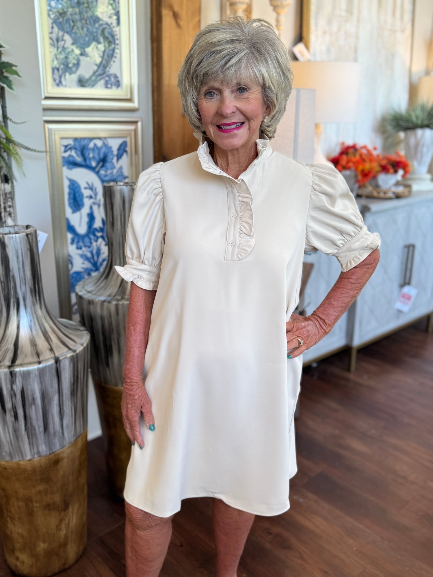 Cream Ruffle Detail Dress