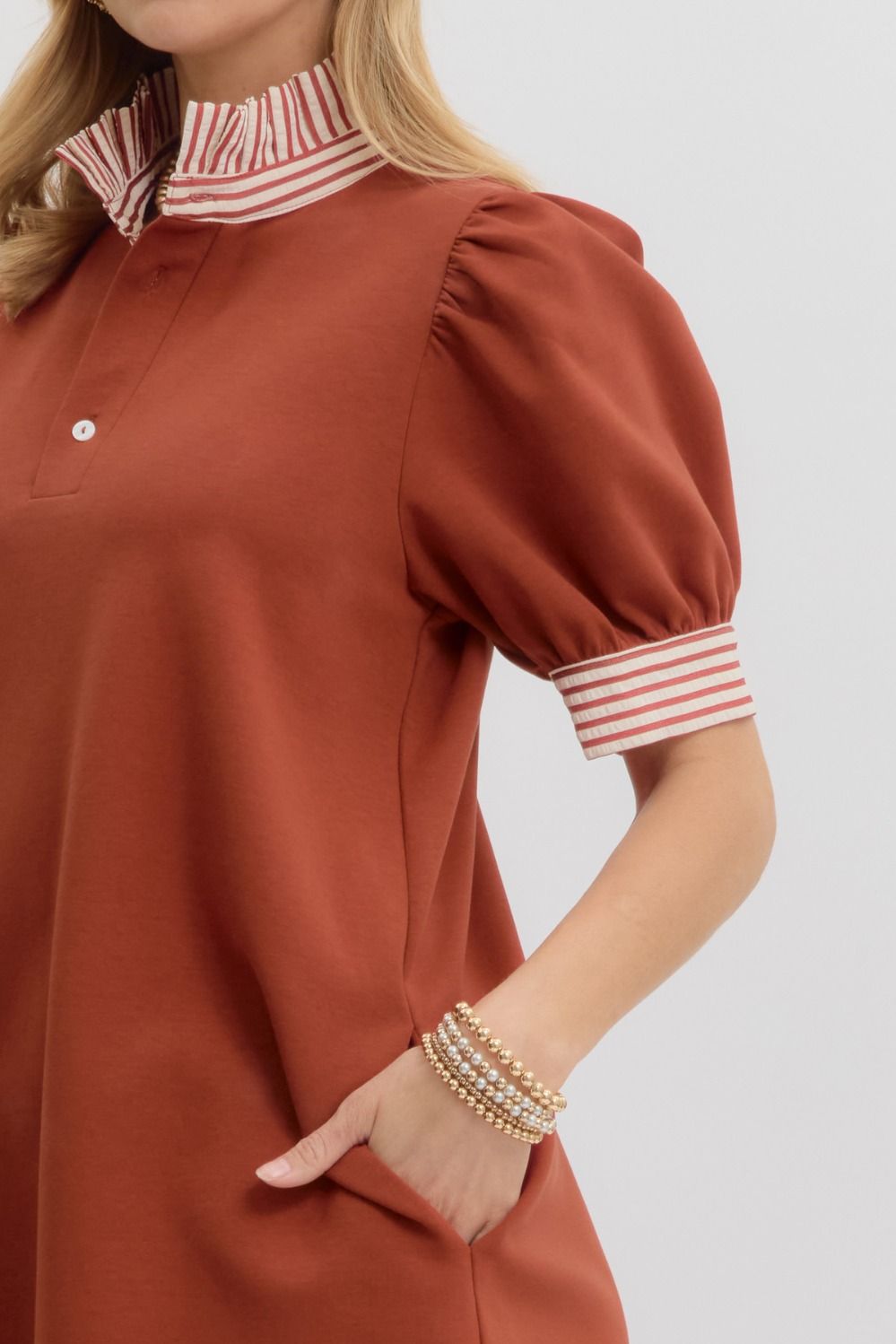 Rust Pinstripe Collar Dress