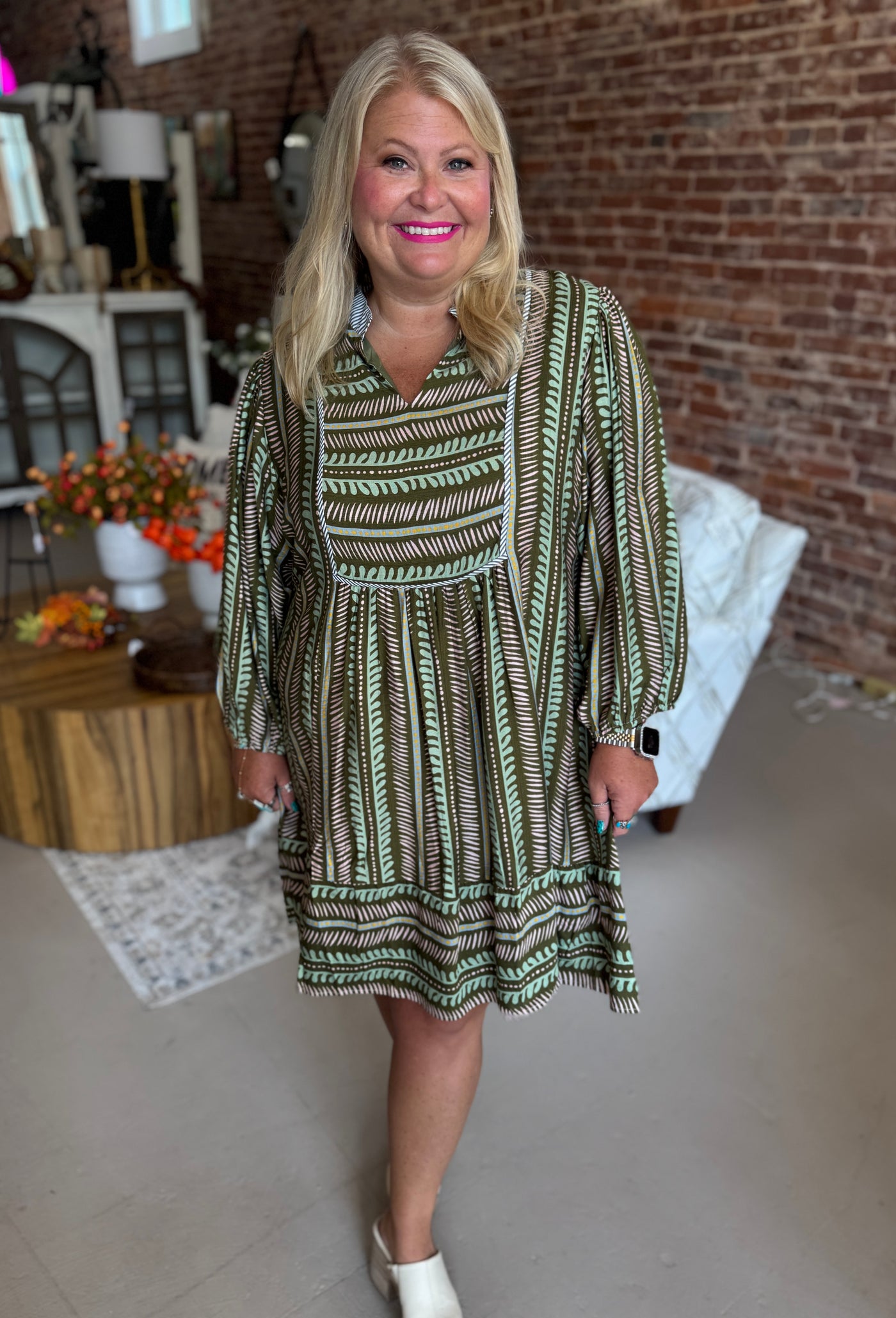 Olive Aztec Dress