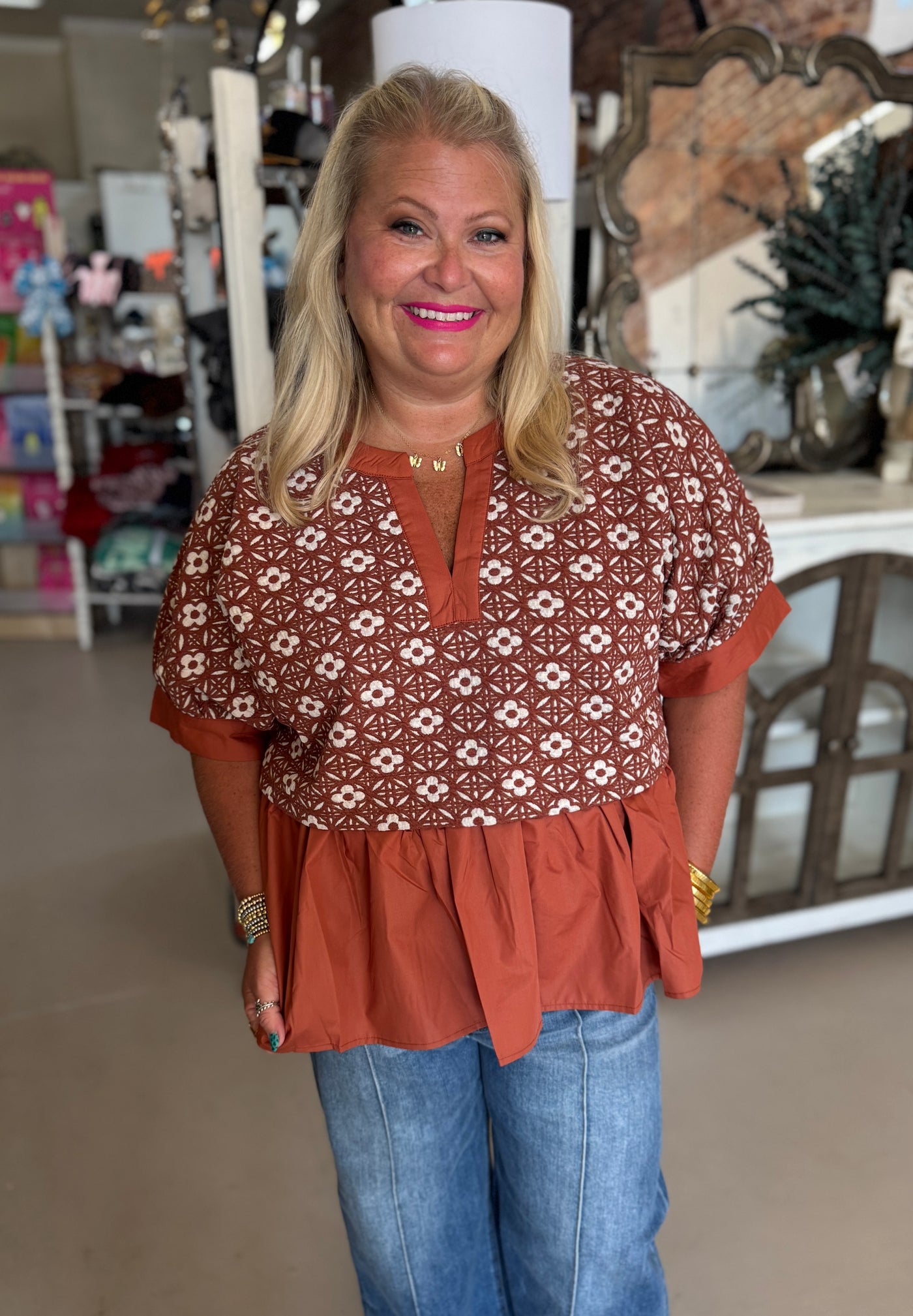 Rust Floral Peplum Top
