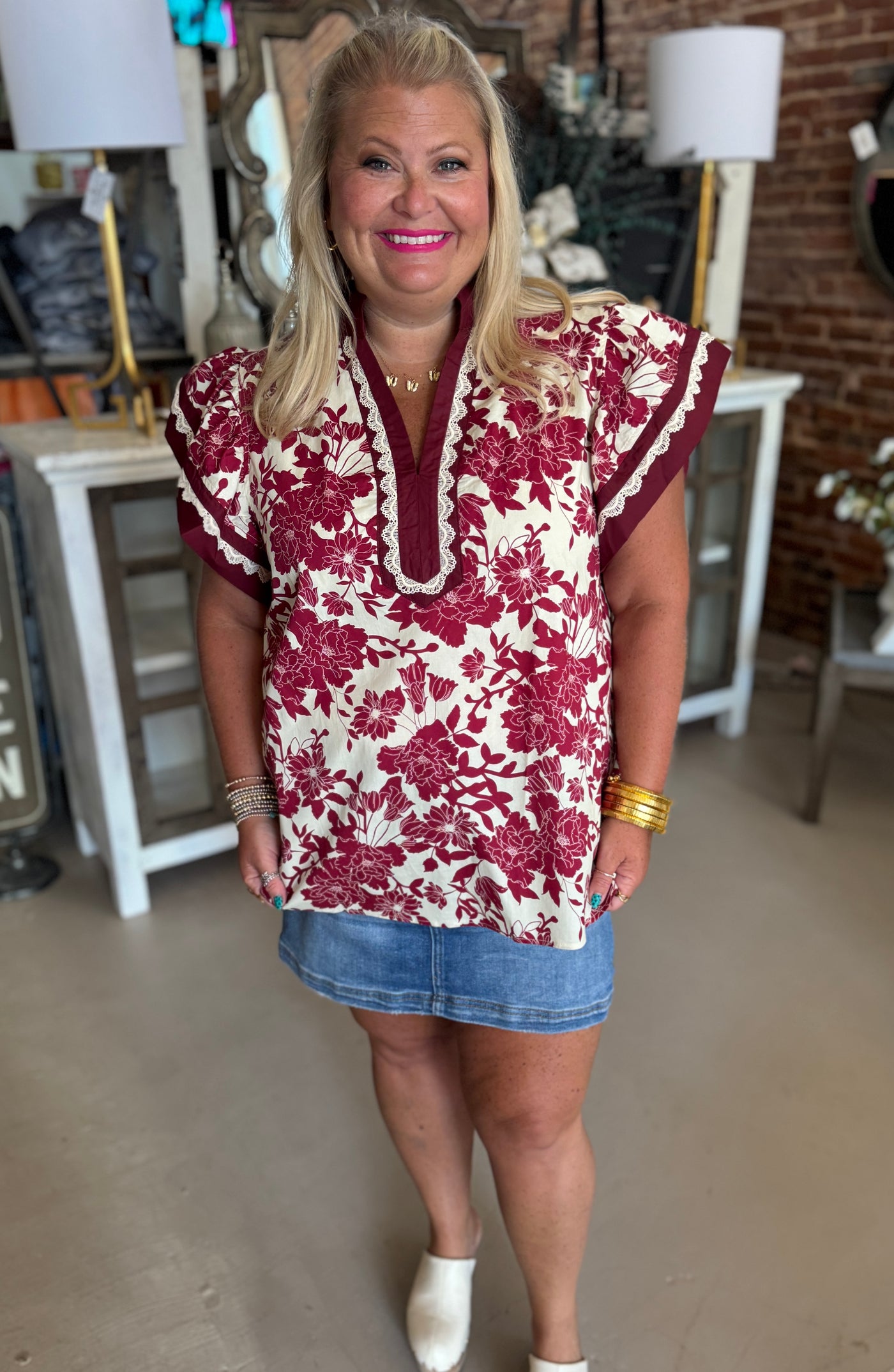 Crimson Floral Blouse