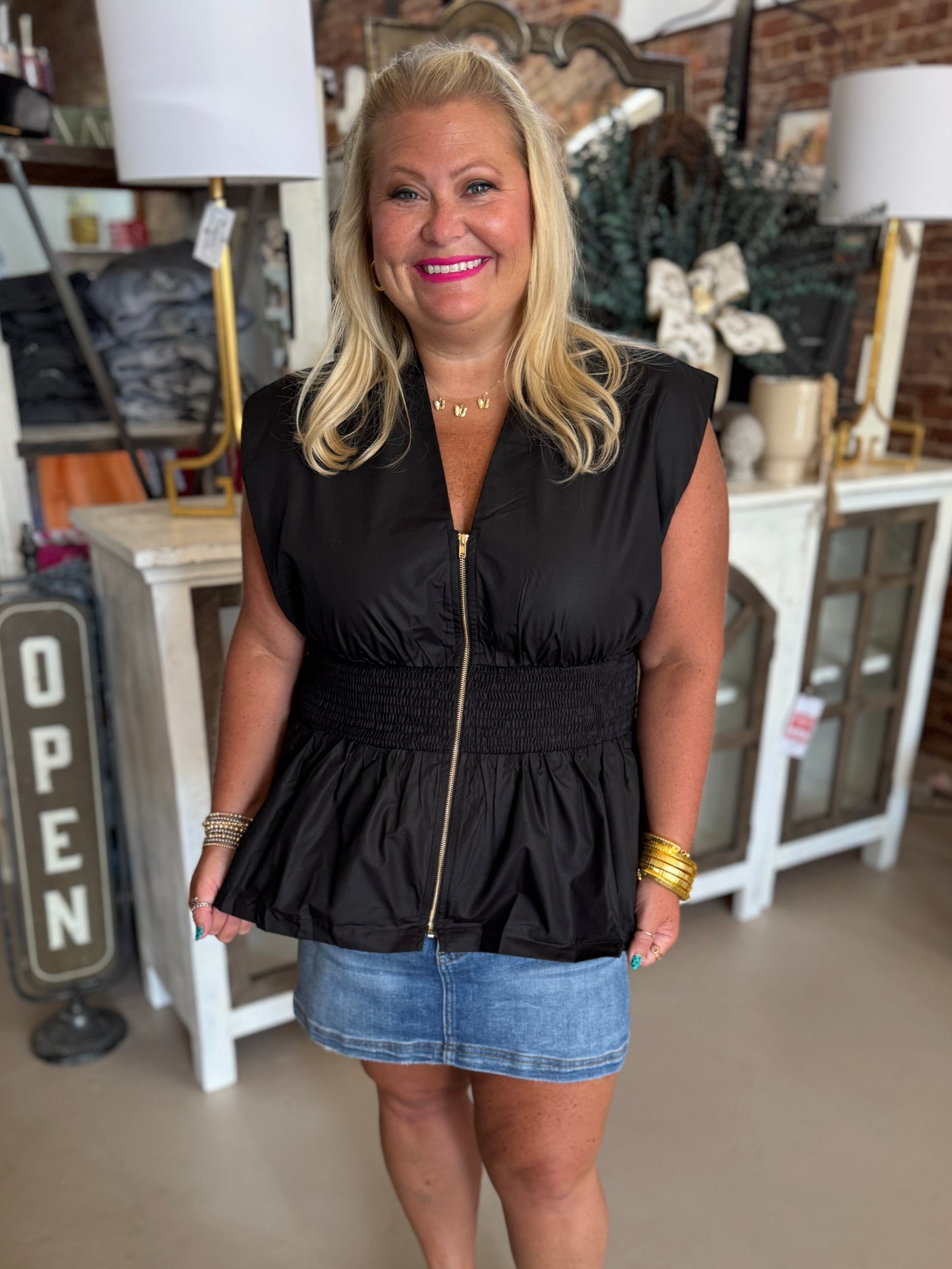 Black Cinch Waist Top