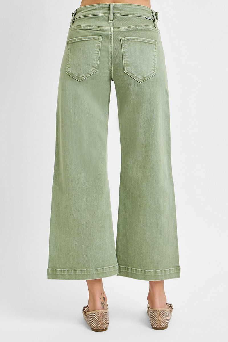 Cropped Mid Rise Olive Denim