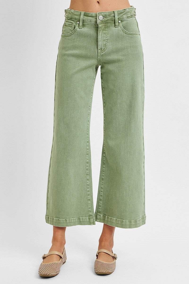 Cropped Mid Rise Olive Denim