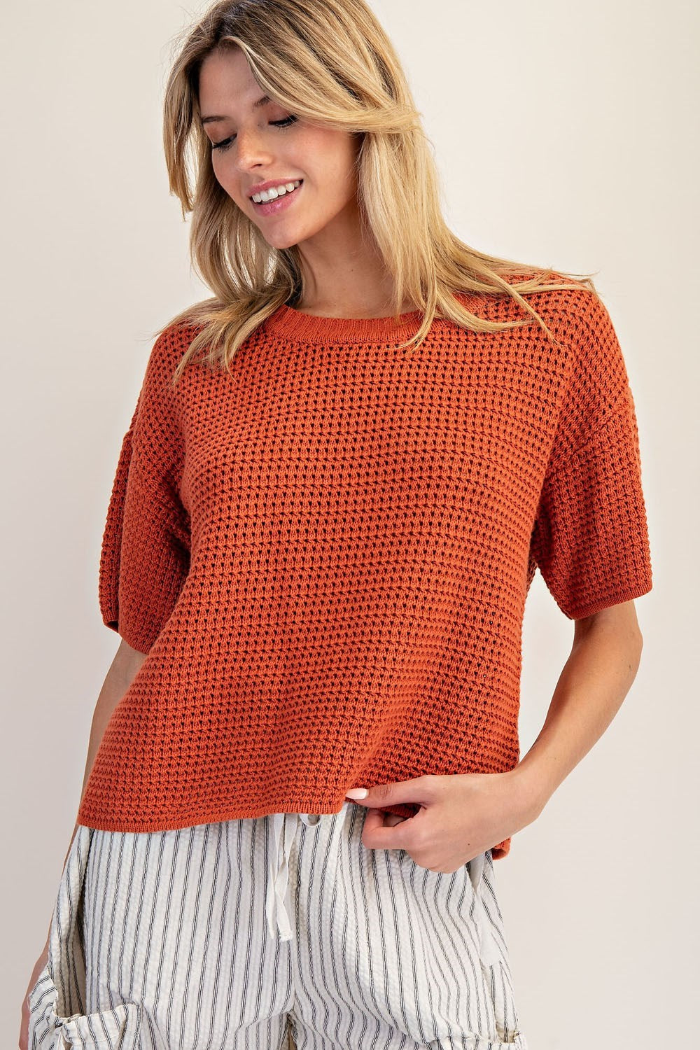 Rust Waffle Sweater