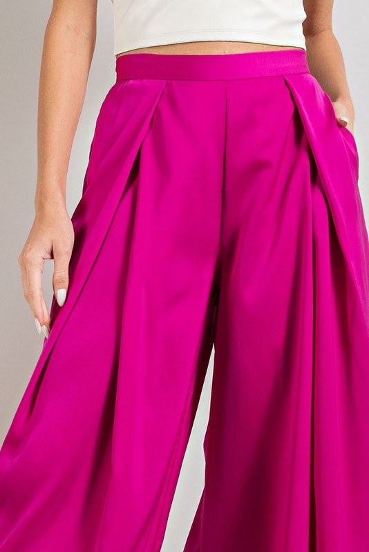 Pleated Pink Wide Leg
